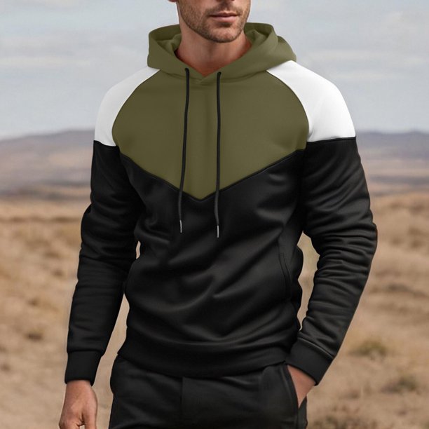 Dolkfu Sudadera con capucha de color mezclado para hombre, sudadera con capucha para correr, sudadera de manga larga con cordón para hombre XL