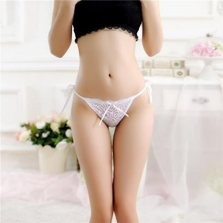 

DENGDENG Women G-String Underwear Sexy Lace See Through Thongs for Women Low Waisted Side Tie Bow Panties