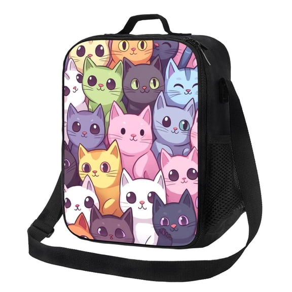 Kawaii Cat Lunch Bag Reusable Lunch Box Insulated Tote Bag with Adjustable Shoulder Strap