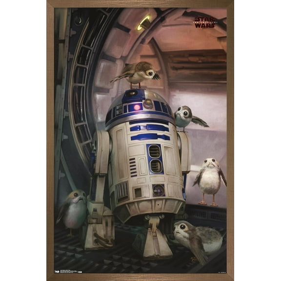 Star Wars: The Last Jedi - Droid And Porg Wall Poster, 14.725" x 22.375", Framed