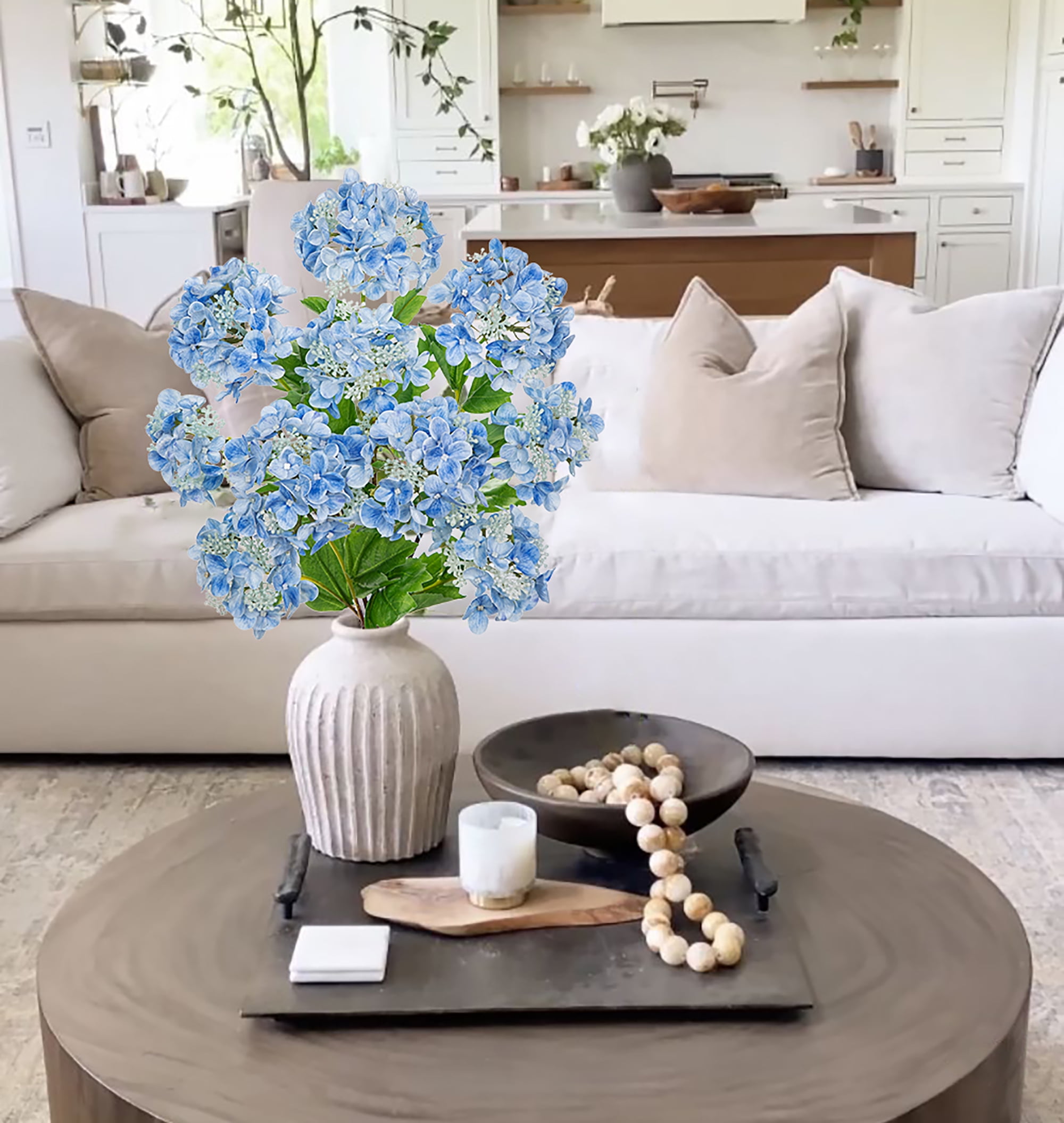 5 pcs Hydrangea Artificial Flowers 19"Real Touch 2 Flower Heads Faux Hydrangeas Realistic Silk Blue Hydrangea Wedding Centerpieces for Tabletop Decor Indoor Outdoor Home Decor