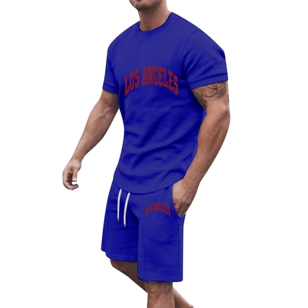 Playeras Deportivas De Verano Para Hombre, Camiseta Informal De Dos Piezas Con Estampado De Letras, Camiseta De Manga Corta Con Cuello Redondo Y Pantalones Cortos