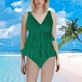 thumbnail image 2 of Duoif Maillot de Bain une Pièce Femme, Maillot de Bain Femme à Volants Couvrant Intégralement Robe de Bain Rétro Maillot de Bain Contrôle du Ventre pour Femmes Vert G, 2 of 4