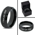 thumbnail image 4 of Tungsten I Love You 3000 Engraved Quote Band Ring 8mm Men Women Comfort Fit Black Beveled Edge Brushed Polished, 4 of 4