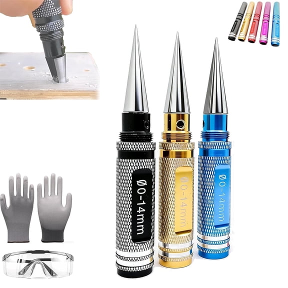 Multipurpose Manual Hole Punch - Adjustable 0-14mm Steel Hole Puncher for Woodworking and DIY Crafts