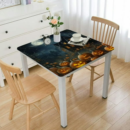 

CMMY Pumpkins Moon House Square Table Cover 100% Polyester Fiber Waterproof Halloween Washable for Home Kitchen Outdoor Decoration 52 *52