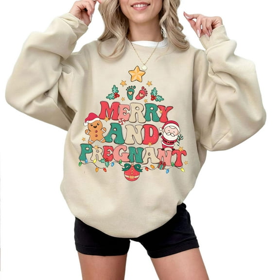 Merry and Pregnant Christmas Sweatshirt – Funny Santa & Gingerbread Pullover, Holiday Pregnancy Announcement Sweater, Cute Maternity Outfit for New Moms