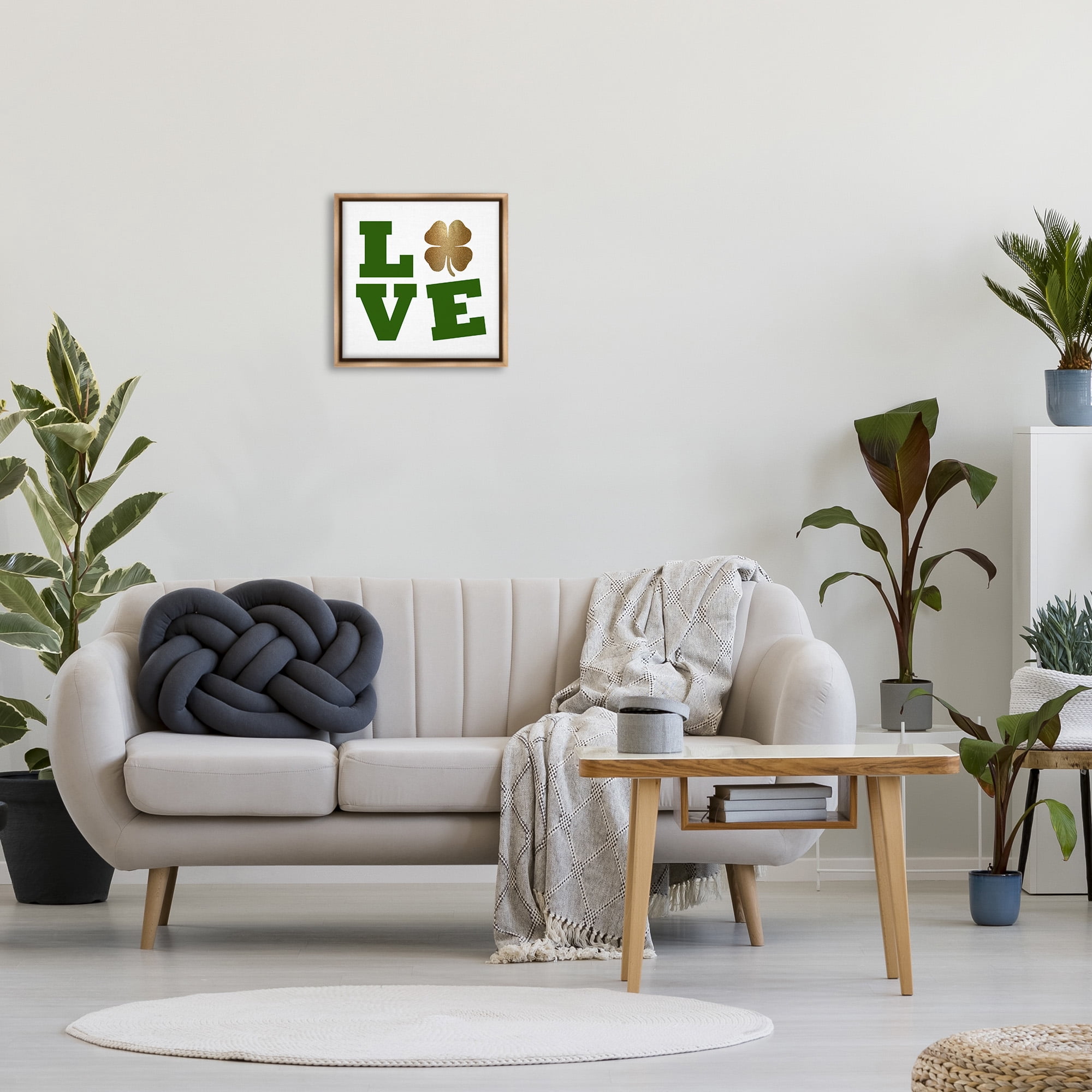 Stupell Industries St Patrick's Day Clover Love Holiday Painting Brown Floater Framed Canvas Art Print Wall Art, 18 x 18