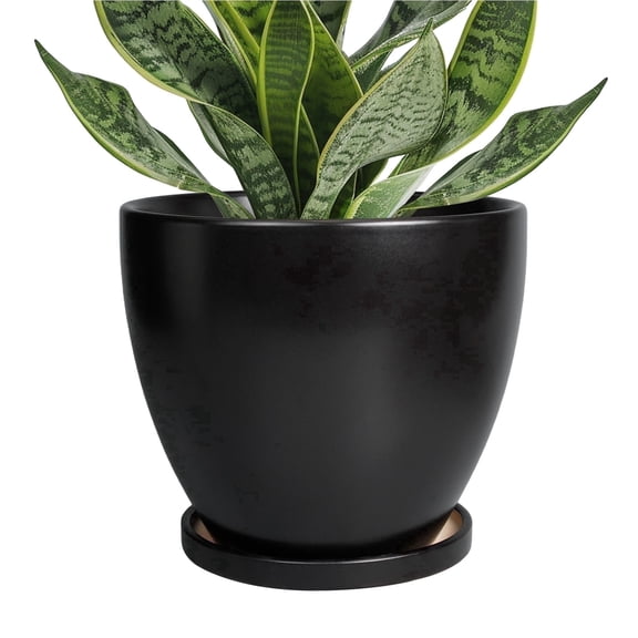Ordivic 6" Matte Black Round Ceramic Planter with Drainage Hole & Saucer, Indoor Outdoor Decorative Plant Pot for Succulents & Small Houseplants