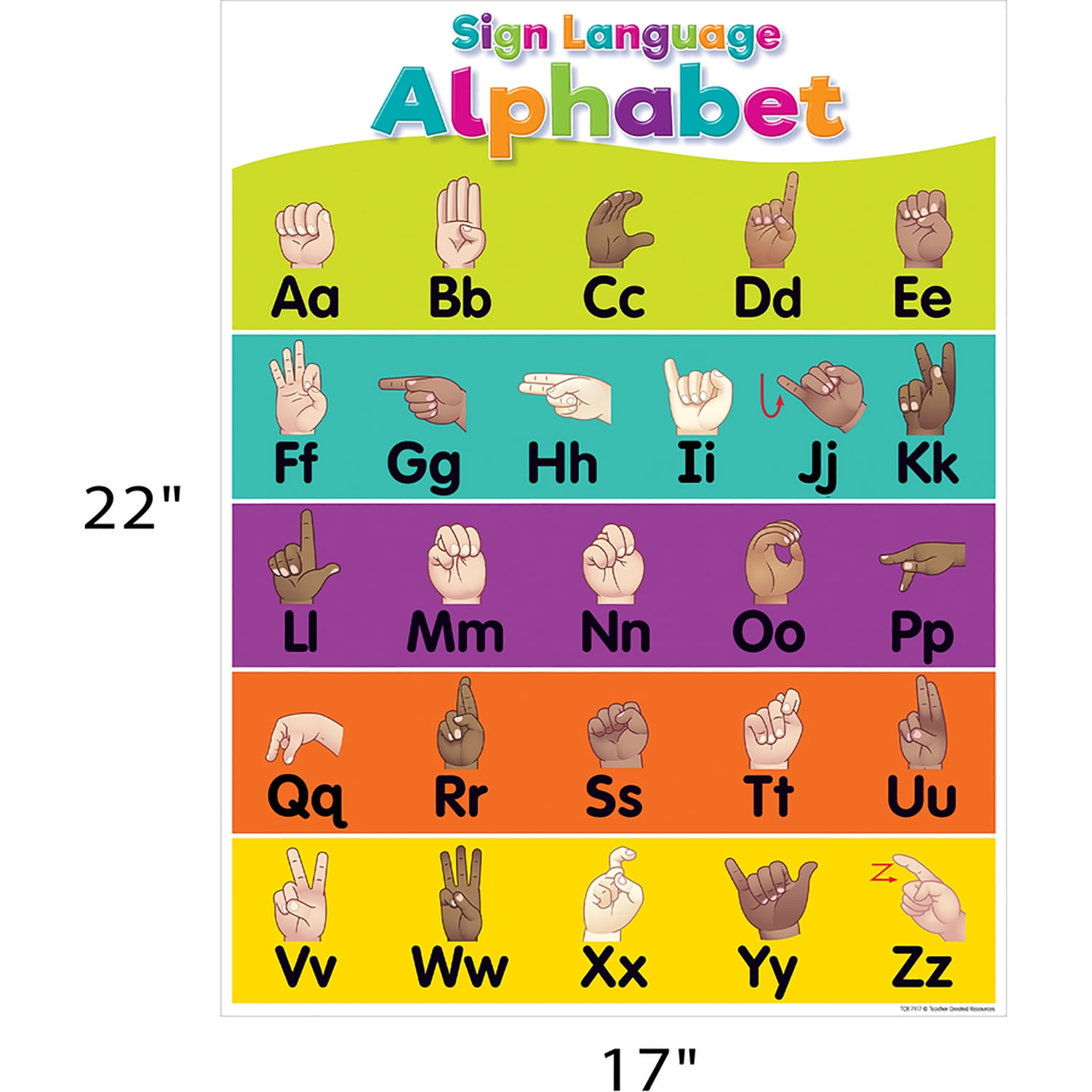 Teacher Created Resources Colorful Sign Language Alphabet Chart, 17" x 22", Pack of 6