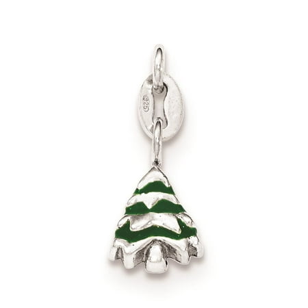 925 Sterling Silver Polished Enamel Christmas Tree Open-back Charm Pendant