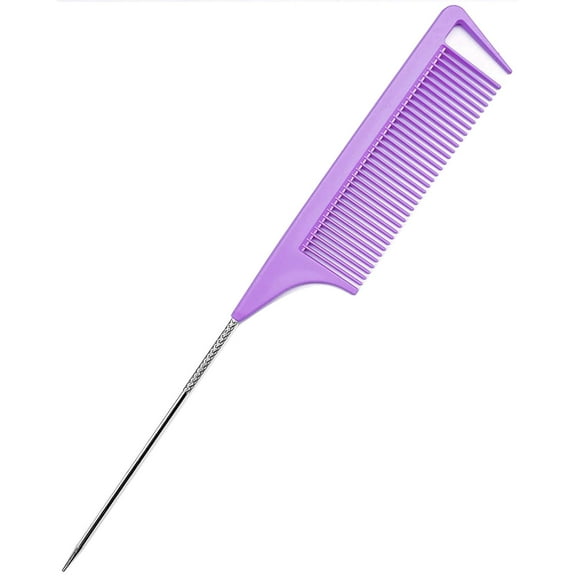 9.3'' Rat Tail Comb for Hair Stylist, Parting Comb for Braiding hair, Rattail Comb with Metal Stainless Steel Pintail for Sectioning, Teasing and Styling (Color: Lavender)