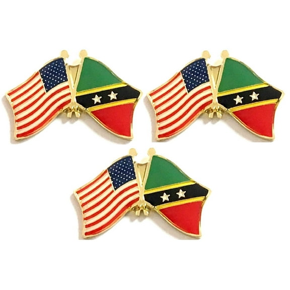 St. Kitts and Nevis & US Crossed Flag Lapel Pins, Pack of 3