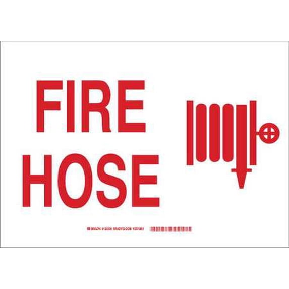 BRADY 122706 Fire Hose Sign, 10 x 14In, Red/White