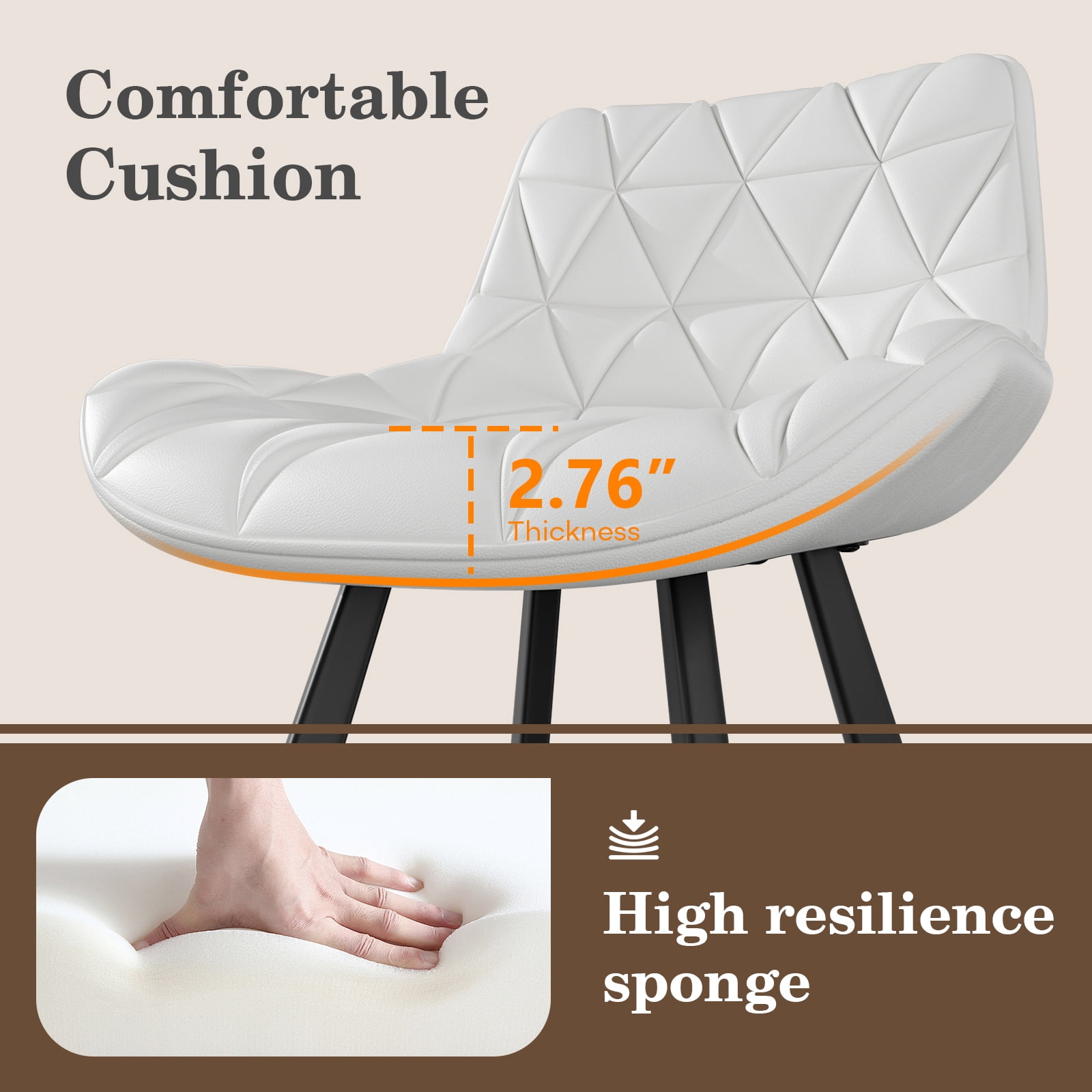 Genpo Bar Stools Set of 3, 26" Kitchen Counter Height Bar Stools with Back Metal Legs and Footrest, White Leather Barstools for Kitchen Island