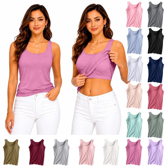 Built In Bra Tank Tops for Women Sleeveless Comfy Camisole Top Padded Trendy Summer Tops Workout Yoga Womens Tank Tops Hot Pink L