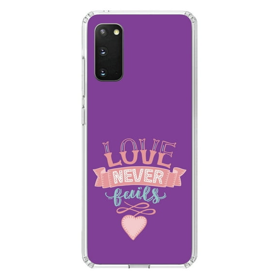 DistinctInk Clear Shockproof Hybrid Case for Galaxy S20 ULTRA / 5G (6.9" Screen) - TPU Bumper, Acrylic Back, Tempered Glass Screen Protector - 1 Corinthians 13 - Love Never Fails - Heart
