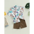 thumbnail image 2 of vera natura Kids Boys Summer Outfits Dinosaur Print Turn-Down Collar Short Sleeve Shirts and Shorts 2Pcs Clothes Set, 2 of 8