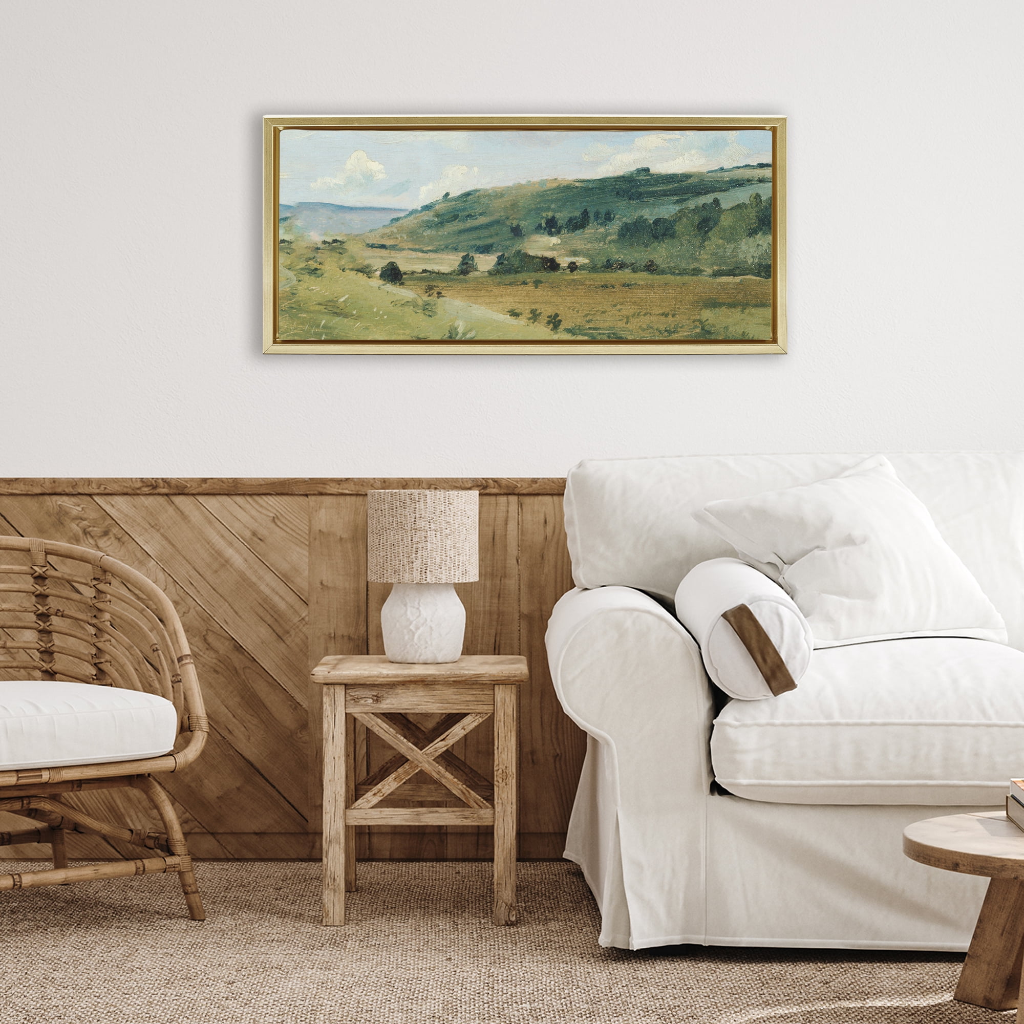 Stupell Industries Tree Dotted Countryside in Summer Gold Framed Floater Canvas Wall Art, design by Lucille Price