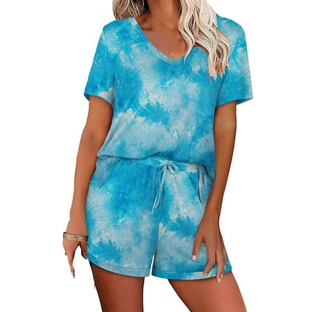

2 Piece Casual Outfits Lounge Wear Pajamas Set 2023 Fashion Clothes Summer Vacation Women s Fashion Two Piece Silk Sleepwear Nightwea Soft Casual Pajamas Sets Light Blue L