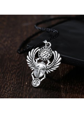 Genuine Black Onyx Scarab Pendant w/ 20 Silver Plated Rope