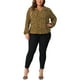 thumbnail image 2 of Blusa de trabajo casual para mujeres GRACE & GRANDEUR de talla grande, con cuello en V, de manga larga, con estampado de lunares, 2024, 2X, marrón, 2 of 6