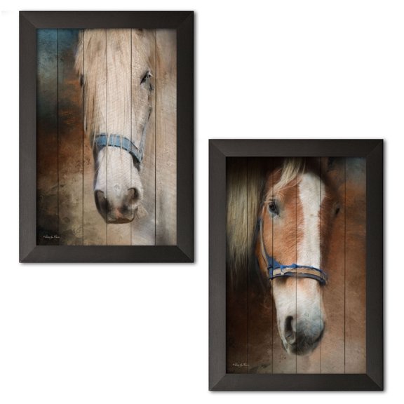 Gango Home Decor Country-Rustic Blaze & Old Gray Mare; Two 12x18in Art Prints in Black Frames