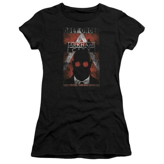 Batman Arkham City Obey Order Poster S/S Junior Women's T-Shirt Sheer Black