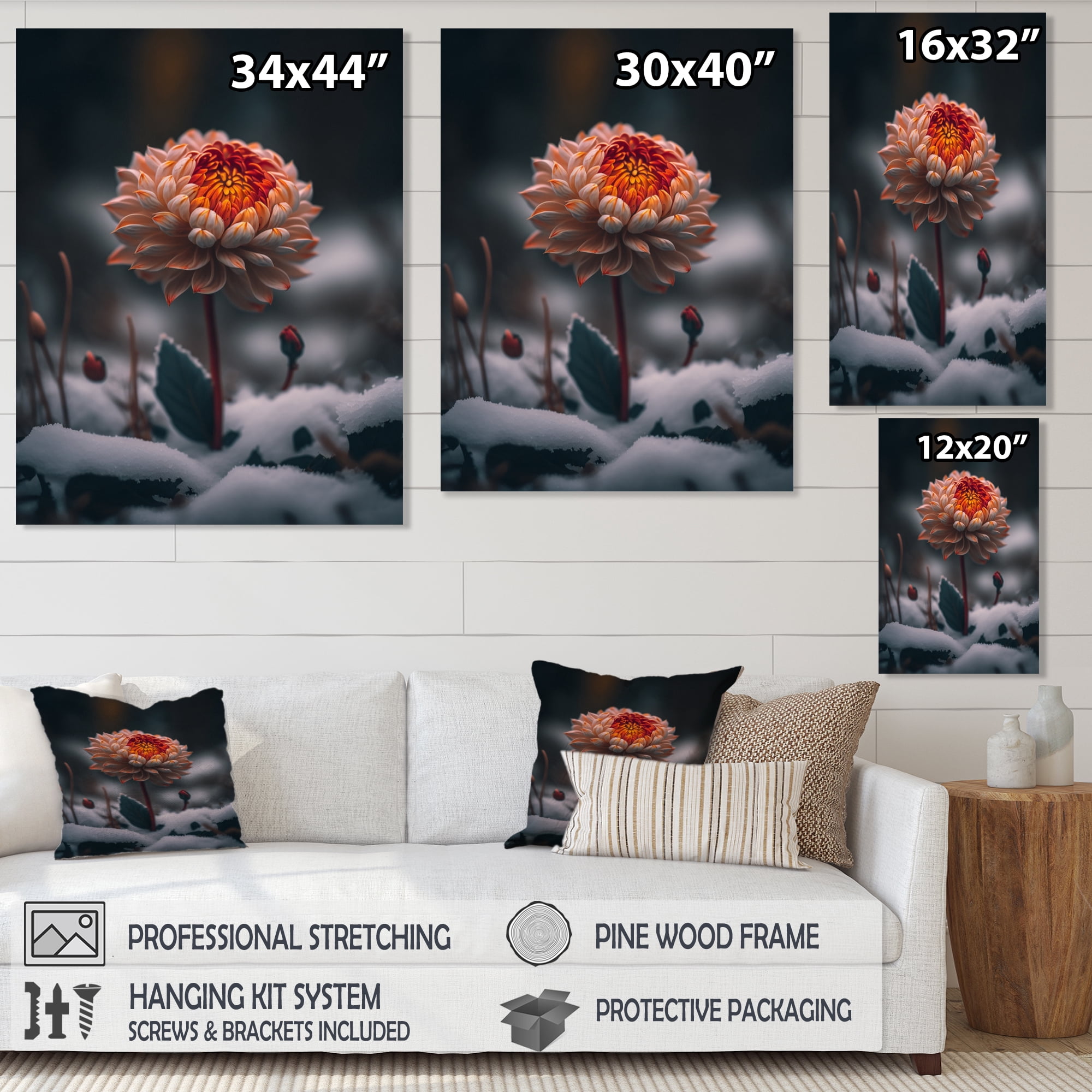 Designart A Blooming Orange Dahlia Flower In Winter I Canvas Wall Art