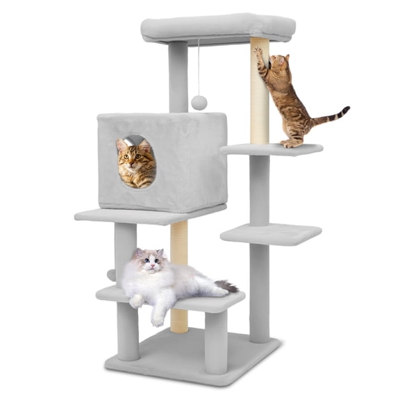 Sturdy Cat Tree: 40-Inch Indoor Cat Tower with Steps for Easy Climbing, Hiding Caves, Scratching Posts & Toys, Perfect for Big Cats