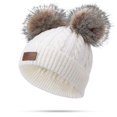 thumbnail image 1 of Gorro de lana para niño pequeño, gorro de punto con doble pompón y giro invernal, color rosa, 1 of 1