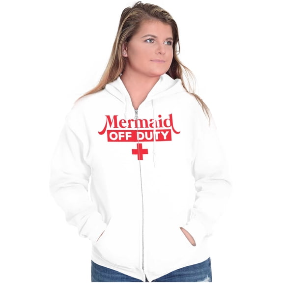 Mermaid Off Duty Cute Beach Day Vacay Zip Hoodie Sweatshirt Women Brisco Brands S