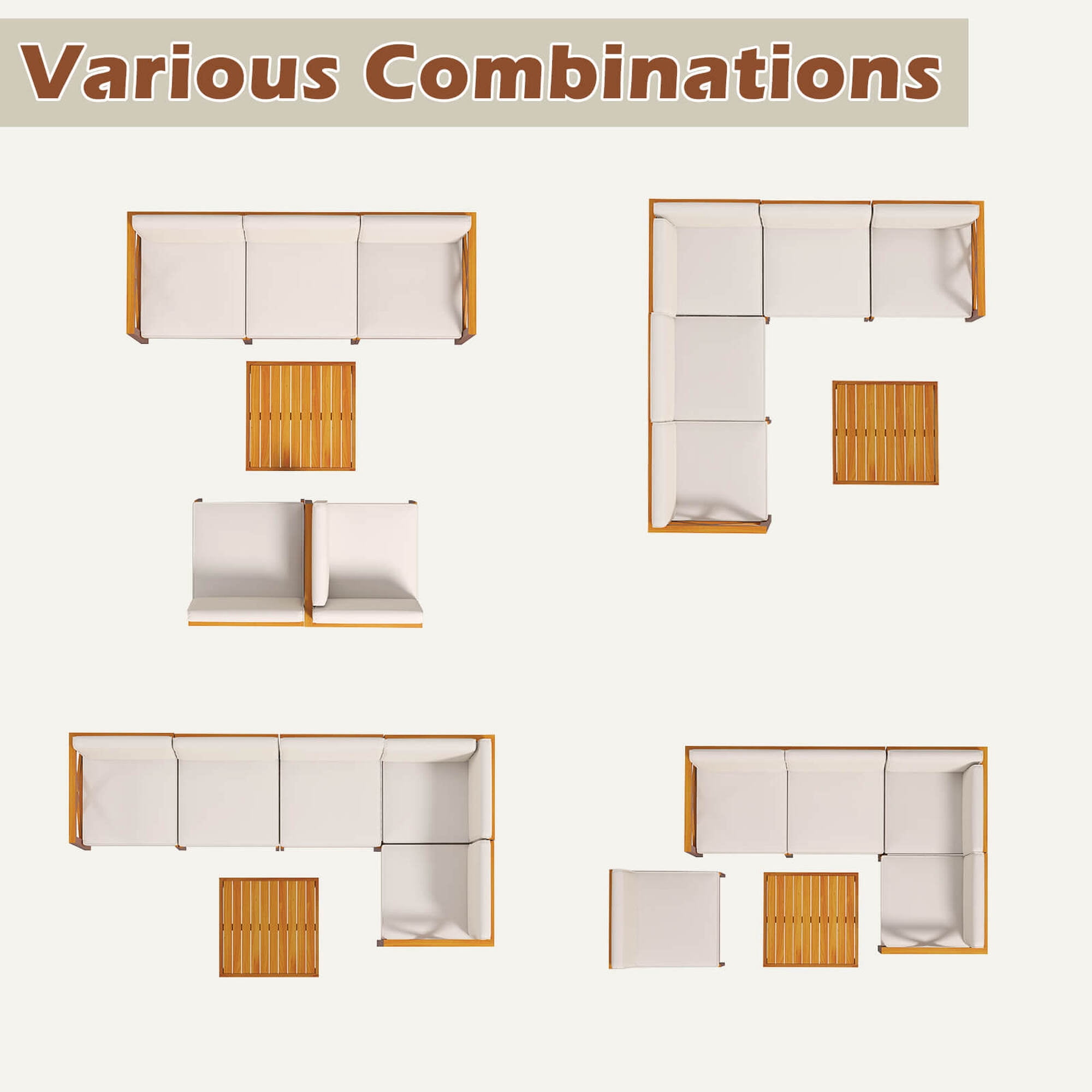 Costway 6 PCS Acacia Wood Patio Furniture Set with Cushions and Coffee Table for Garden