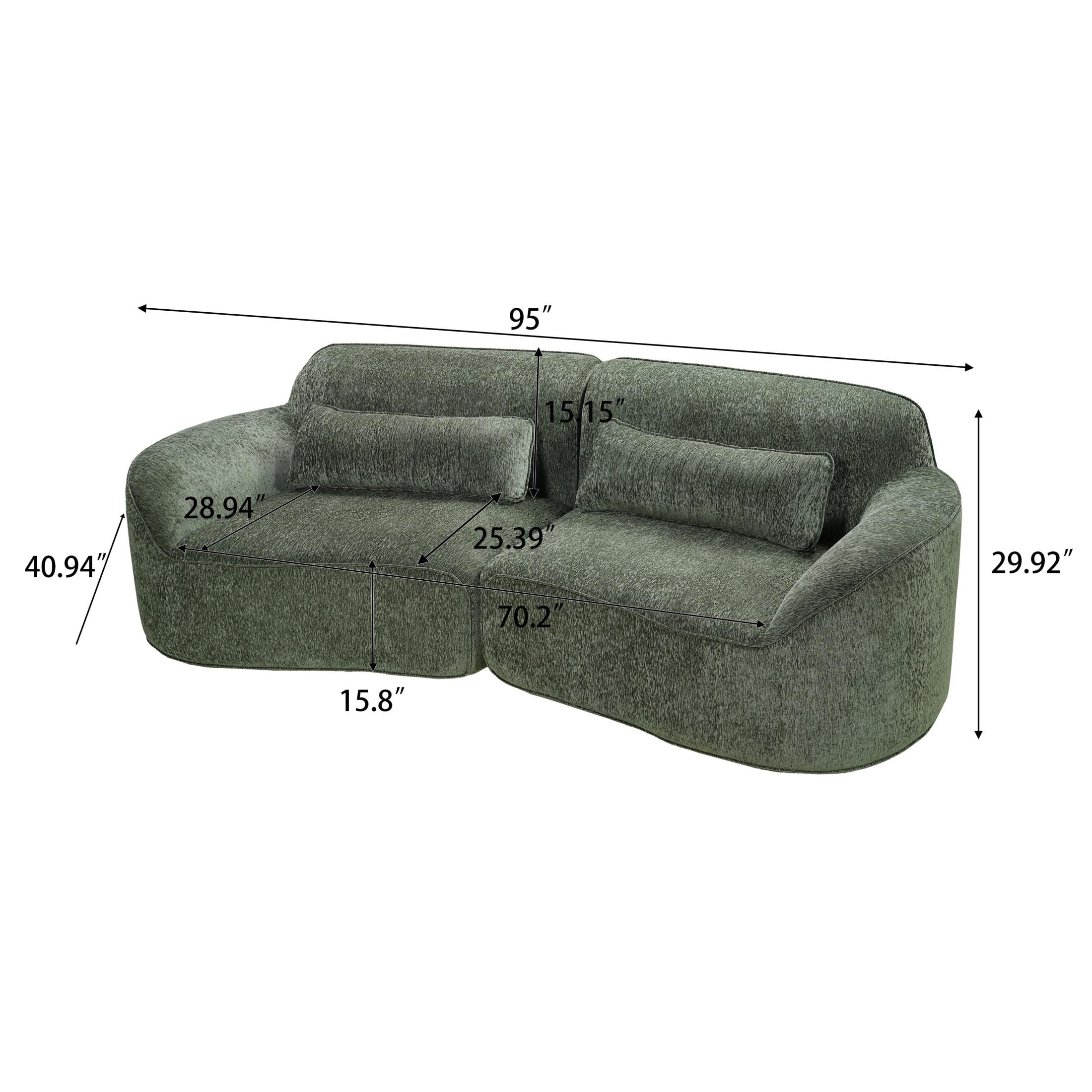 Christopher Knight Home 95" Modern Upholstered Curved Compressed Sectional Sofa with Pillows, Green