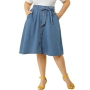 MODA NOVA Juniors' Plus Size Tie Waist Solid Color A Line Skirts Blue 14