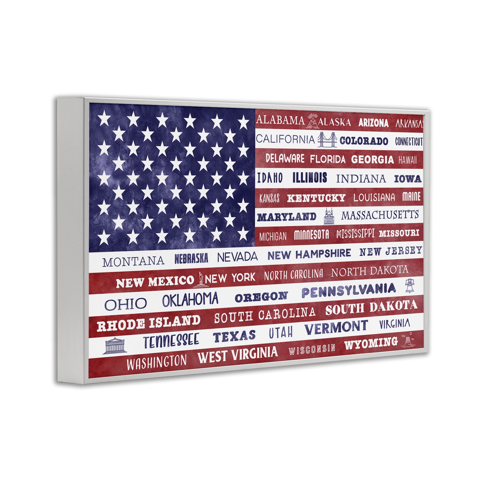 Stupell Industries States Of America Flag White Framed Giclee Art, design by Daniela Santiago