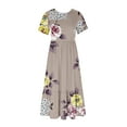 thumbnail image 3 of LOVZFMLL Women's Fashionable Short Sleeve Round-Neck Loose Flowers Printed Color Long Dress Multicolor L, 3 of 5