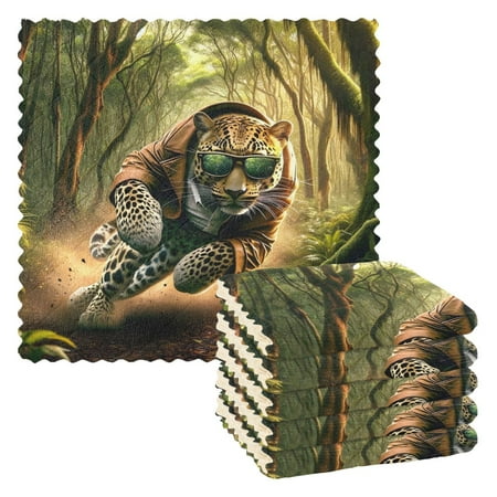 

6 Packs Cool Leopard Shuttling Forest Kitchen Dish Towels Soft Absorbent Dish Cloths 11 x11
