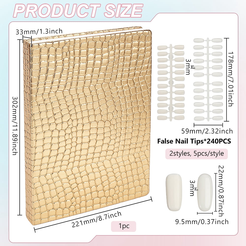 216 Colors Glod Nail Display Chart Nail Color Swatches with 480pcs 2 Style False Nail Tips Salon Nail Sample Tool for Nail Painting PracticeDIY
