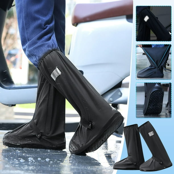 Fundas para zapatos de exterior Protección antideslizante de PVC para botas de lluvia - Protector impermeable engrosado para calzado, elástico ajustable con cremallera, negro reflectante, talla S, 1