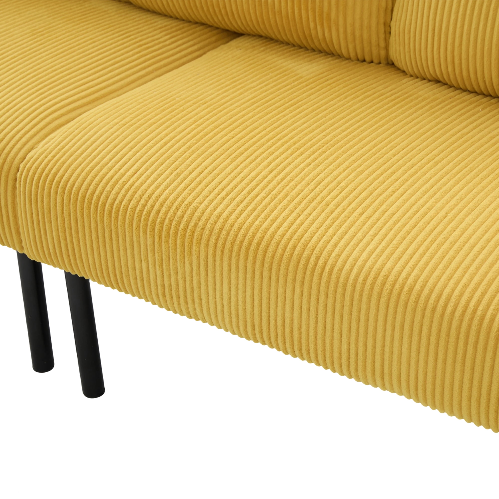 Loveseat, Small Sofa, Couch, Oversized Corduroy 2-Seater Sofa with Side Storage Pockets and Sturdy Metal Legs for Apartment, Dorm or Living Room, Mustard Yellow