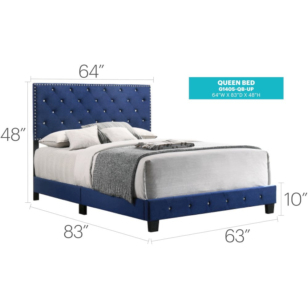 Glory Furniture Suffolk Queen Bed in Navy Blue Color