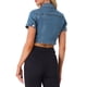 thumbnail image 3 of CHAQUETA DE JEAN CORTA DE DENIM LAVADO CON CUELLO CAÍDO Y MANGAS CORTAS PARA MUJER INSPIRADA EN CHIC, AZUL DENIM L, 3 of 6