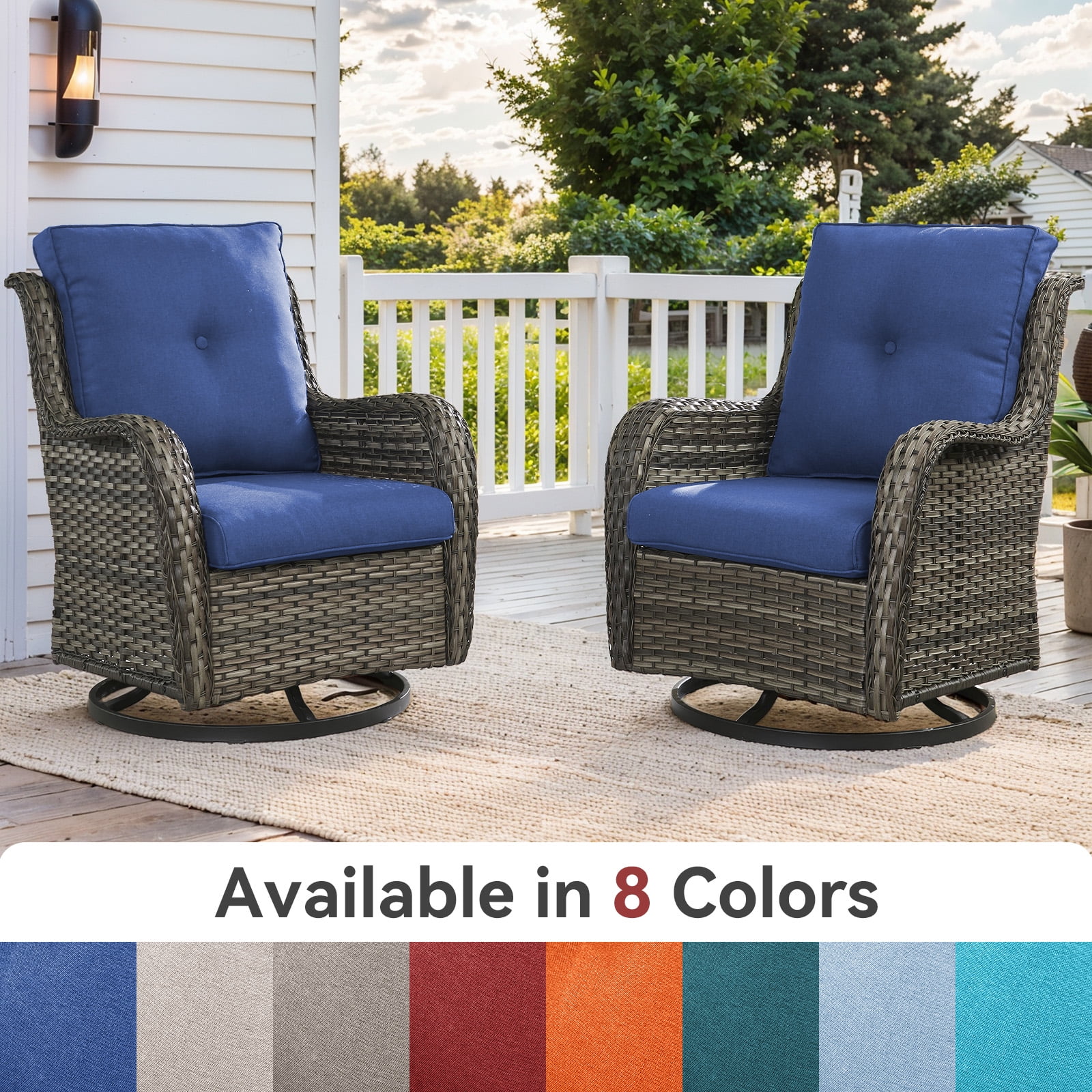 Planntonneo Outdoor Wicker Furniture Cushion Set, 25 x 22 x 4 Deep Seat Patio Chair Cushions, Lake Blue, 3 Sets