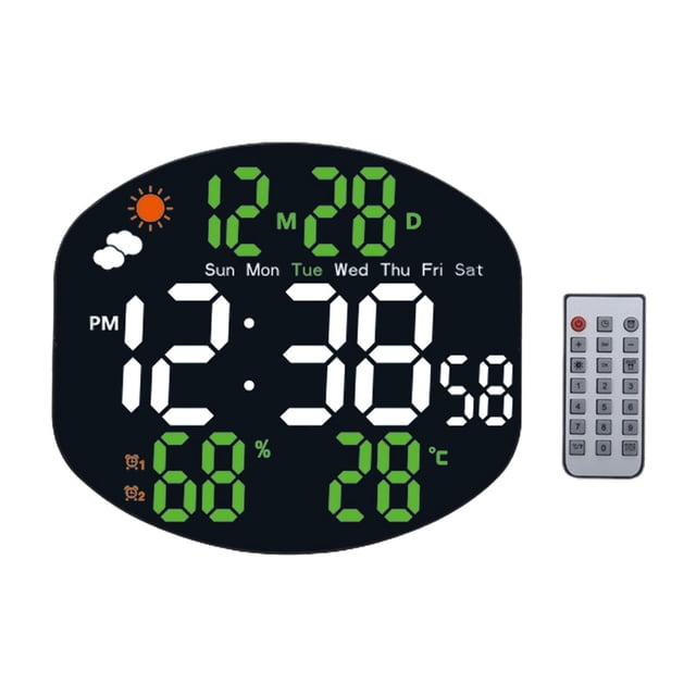 Reloj de pared digital con alarma y temporizador, multifuncional, decorativo, moderno, con controlador, para escritorio, oficina, mesita de noche, Verde