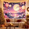 thumbnail image 3 of Moonlit Night With Mount Fuji And Lanterns, Serene Japanese Inspired for Nature Lovers, Cherry Blossom Wall Art, Housewarming Gift, Tapestry Wall Hanging for Bedroom and Living Room, 3 of 7