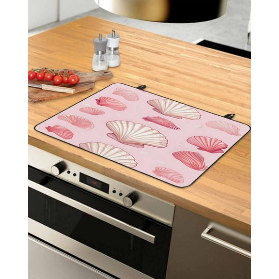 nqOlkjepod Large Induction Cooktop Protector Mat 36"x21", Pink Shell Coastal Stove Top Covers for Electric Stove, Summer Ocean Beach Nautical Stove Burner Cover Mats, Glass Top Stove Cover