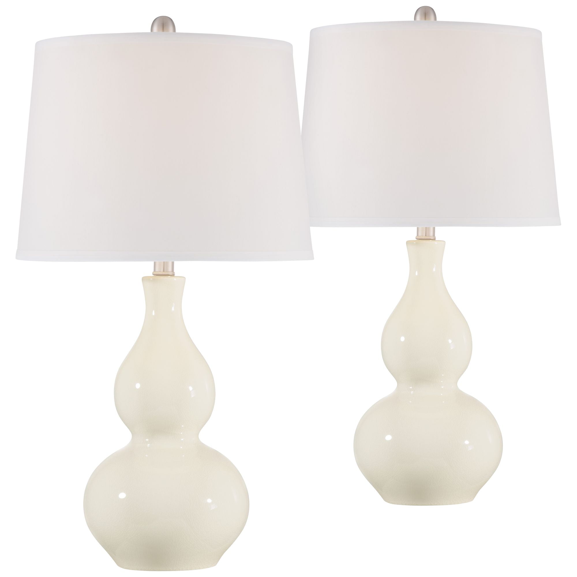 360 Lighting Mid Century Modern Table Lamps Set Of 2 Cream Ceramic White Drum Shade For Living Room Family Bedroom Bedside