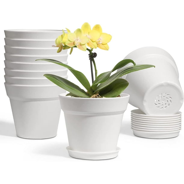 T4U Lot de 10 pots de fleurs de 12,7 cm – Petit pot avec trou de drainage  et soucoupe, pot de fleurs décoratif pour pépinière en vrac 