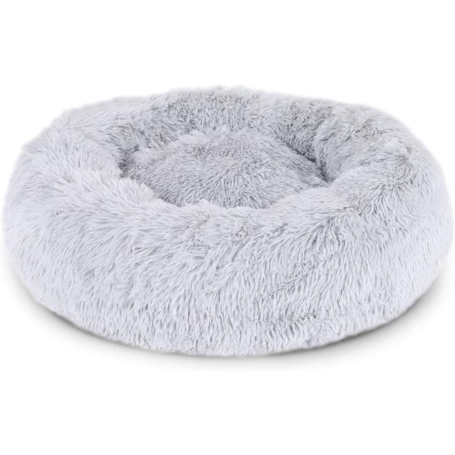 Cama para perros, cama para gatos, sofá redondo tipo donut para perros pequeños, cojín para gatos, cama de felpa tranquila para mascotas, piel sintética cómoda y esponjosa para interiores